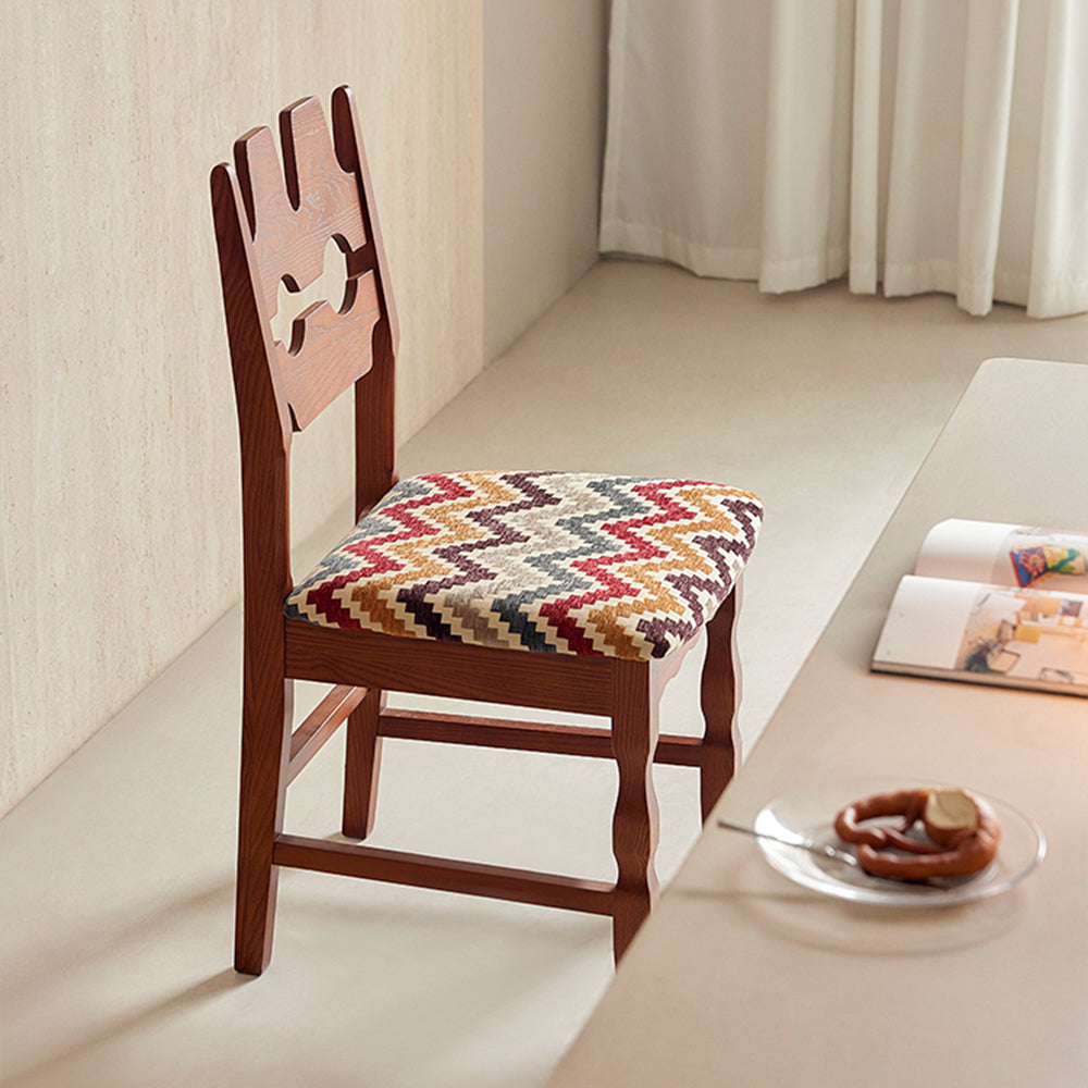 2PCS Dining Chair Retro Style Vintage Shape Ash Wood Linen Upholstery