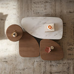 Load image into Gallery viewer, Modern Sculptural Coffee Table Walnut Wood Grain Marble Top Irregular Center Table
