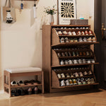 Load image into Gallery viewer, 31.4'' Modern Wooden Flip-Door Shoe Cabinet Slim Space-Saving Entryway Storage Organizer
