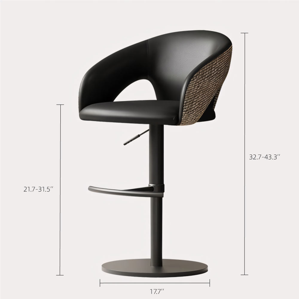 Modern Adjustable Swivel Bar Stool Faux Leather Seat Woven Back Counter Height Bar Chair with Metal Base 1 Piece