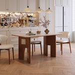 Load image into Gallery viewer, Mid Century Sintered Stone Top Dining Table With Geometric Wooden Legs
