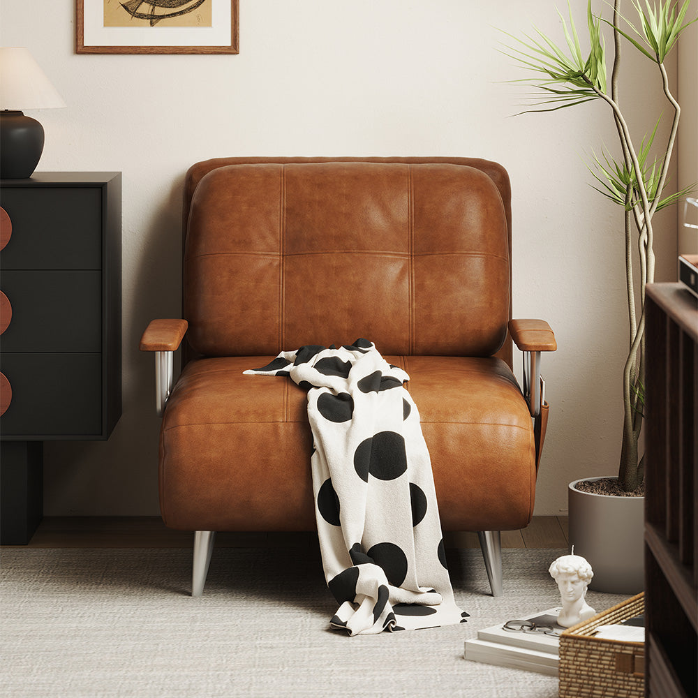 Modern Faux Leather Convertible Lounge Chair Sleeper Adjustable Accent Chair with Armrests Single Sofa Bed