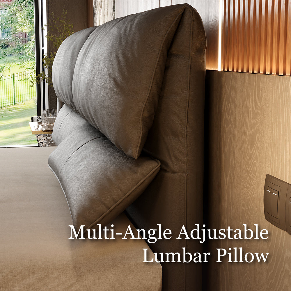 Contemporary Floating Platform Bed with LED Ambient Lighting & Upholstered Headboard