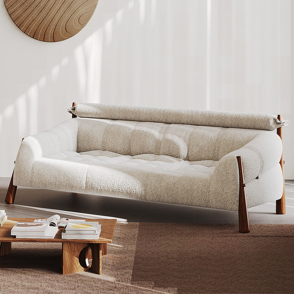 Modern Bouclé Upholstered Wooden Frame Lounge Sofa