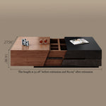 Load image into Gallery viewer, Modern Walnut &amp; Black Extendable Coffee Table Expandable Design with Large-Capacity Storage
