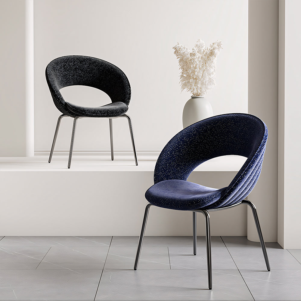 Modern Black Curved Dining Chair with Stainless Steel Legs Minimalist Accent Chair 1 Piece