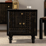 Load image into Gallery viewer, Modern Black Nightstand Wood Bedside Table Carved Door Storage Cabinet with Gold Handles
