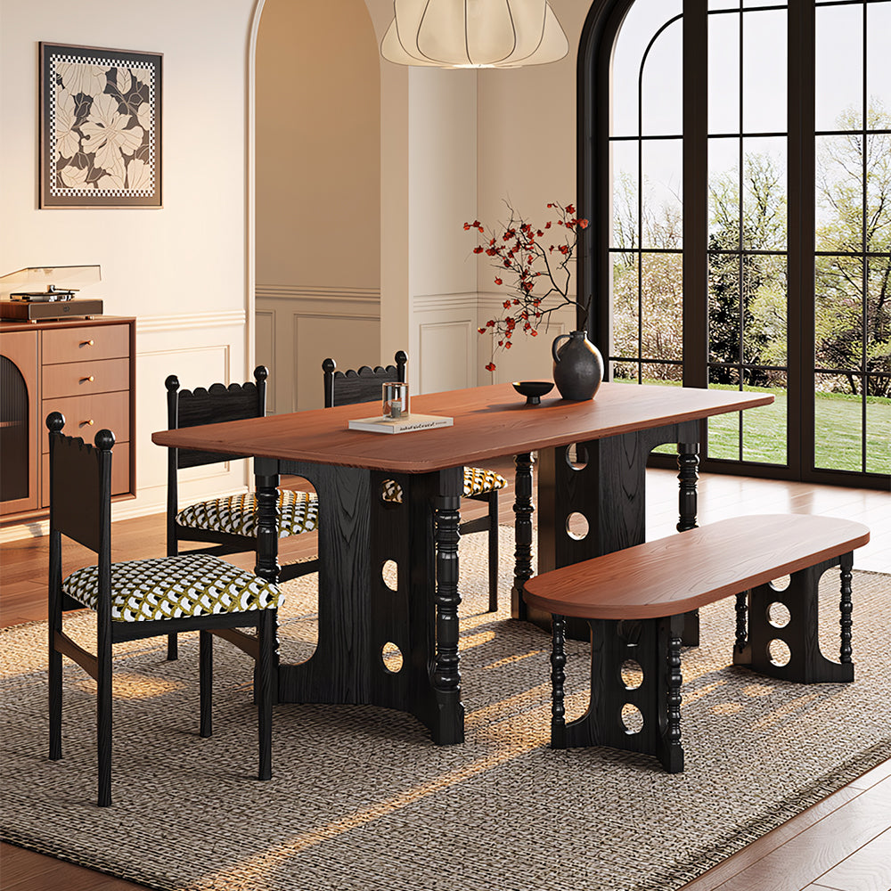 Modern Solid Wood Dining Table Rectangular Walnut Finish Dining Table with Sculptural Pedestal Base