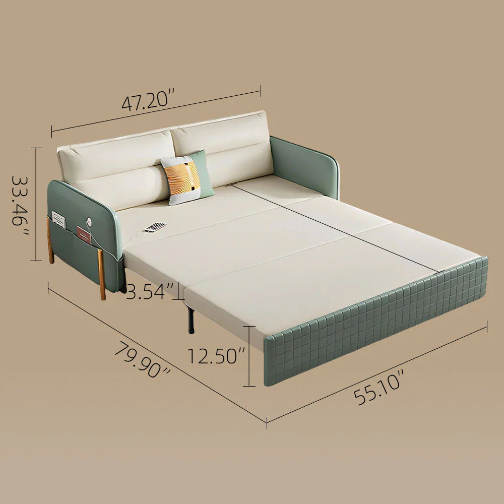 55.1'' Convertible Sofa Bed Minimalist Design Space-saving Comfort Soft Leather Finish