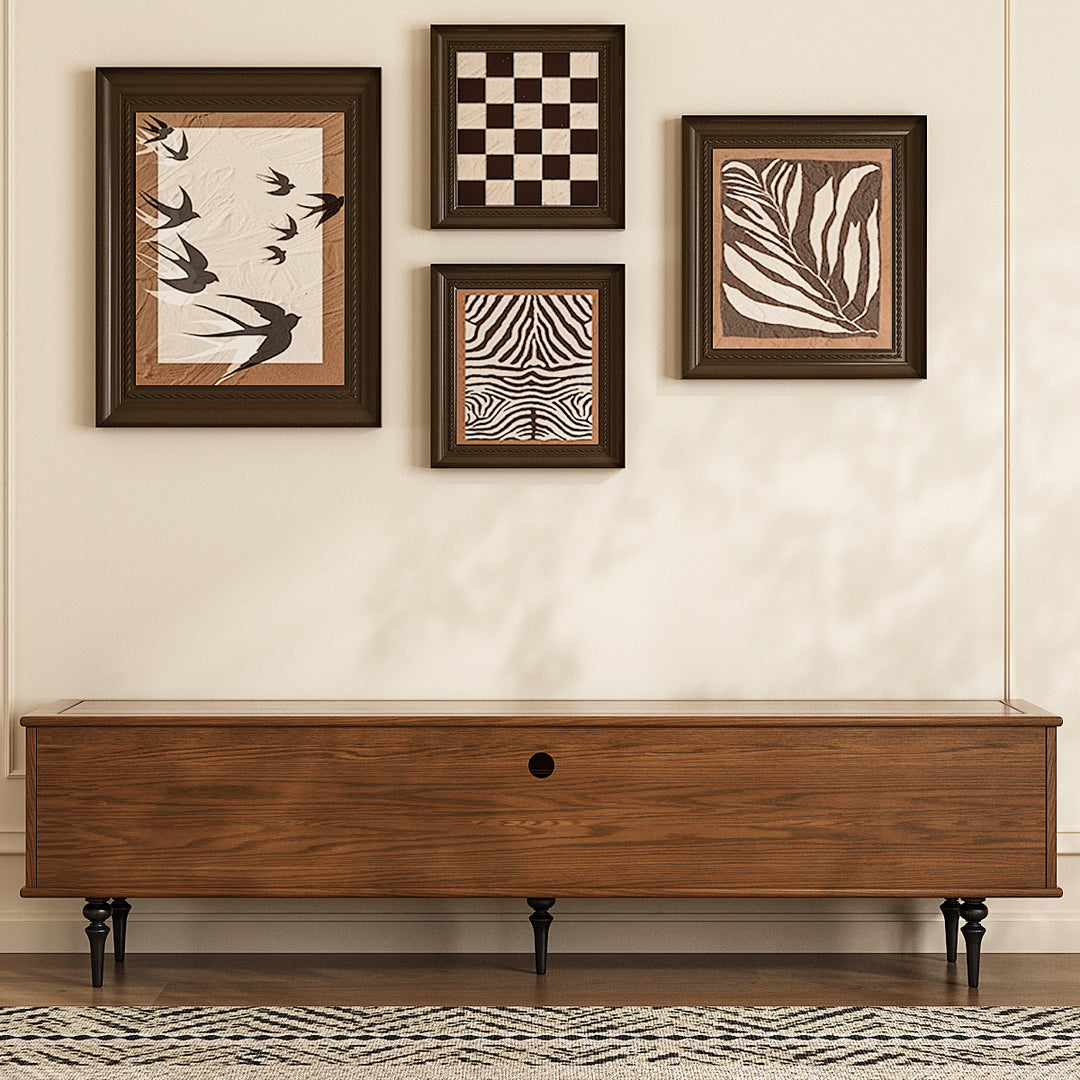 78.74" Mid-Century Walnut TV Stand Arched Glass Doors Vintage Storage Cabinet Retro Wood Finish