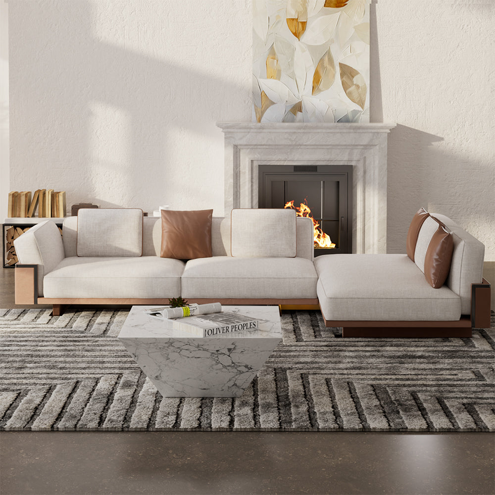 110" Modern 4-Seater Leather Sofa Luxury Comfort with High-Density Foam Solid Wood Frame & Brushed Stainless-Steel Accents