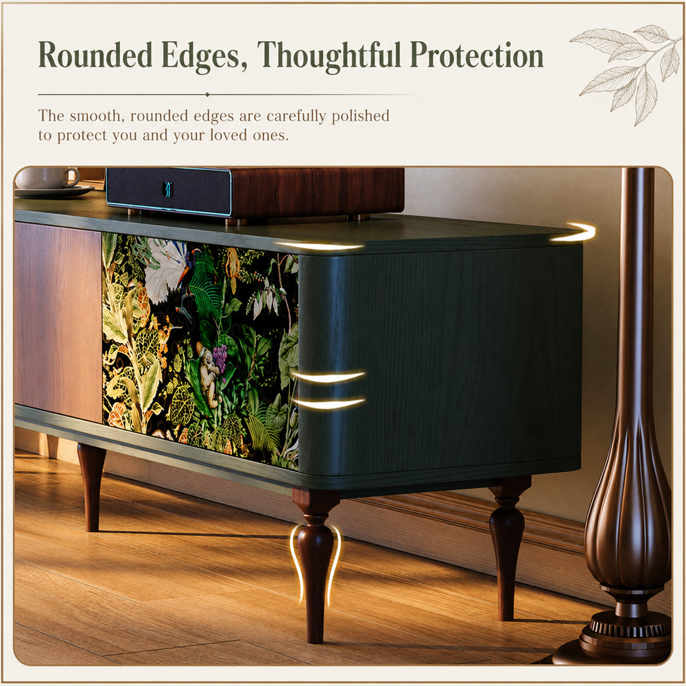 82.6" Jungle Print Mid Century Wood TV Stand