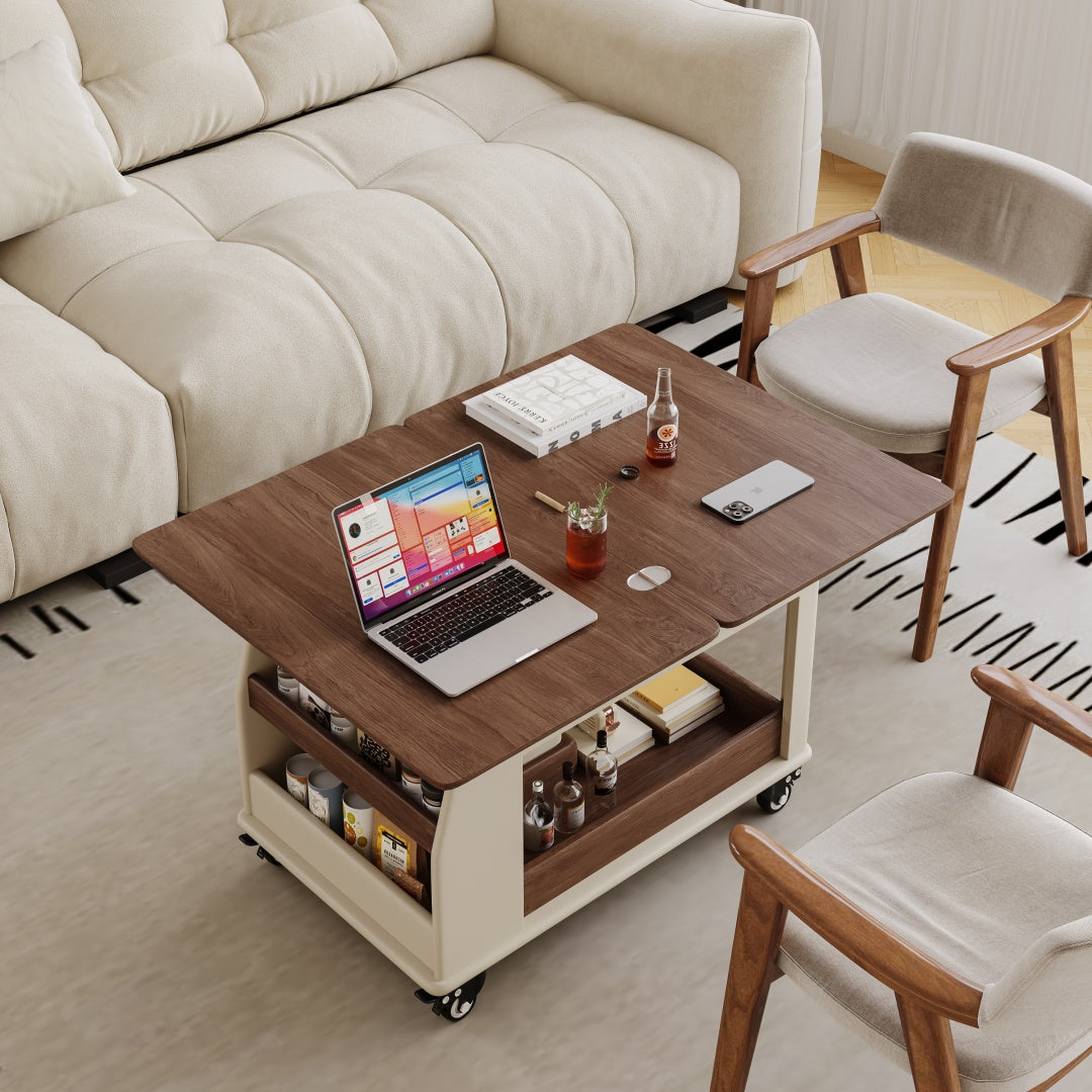 Lift Top Coffee Table with Hidden Storage Rolling Wheels Modern Multifunctional Desk Design for Living Room