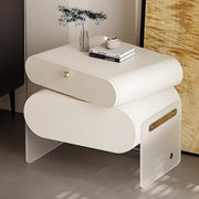 Elegant White Rotating Nightstand with Dual Drawers