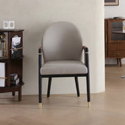 Modern Upholstered Dining Chair Set of 2 Curved Back Accent Chair with Faux Leather Armrests and Ash Wood Legs