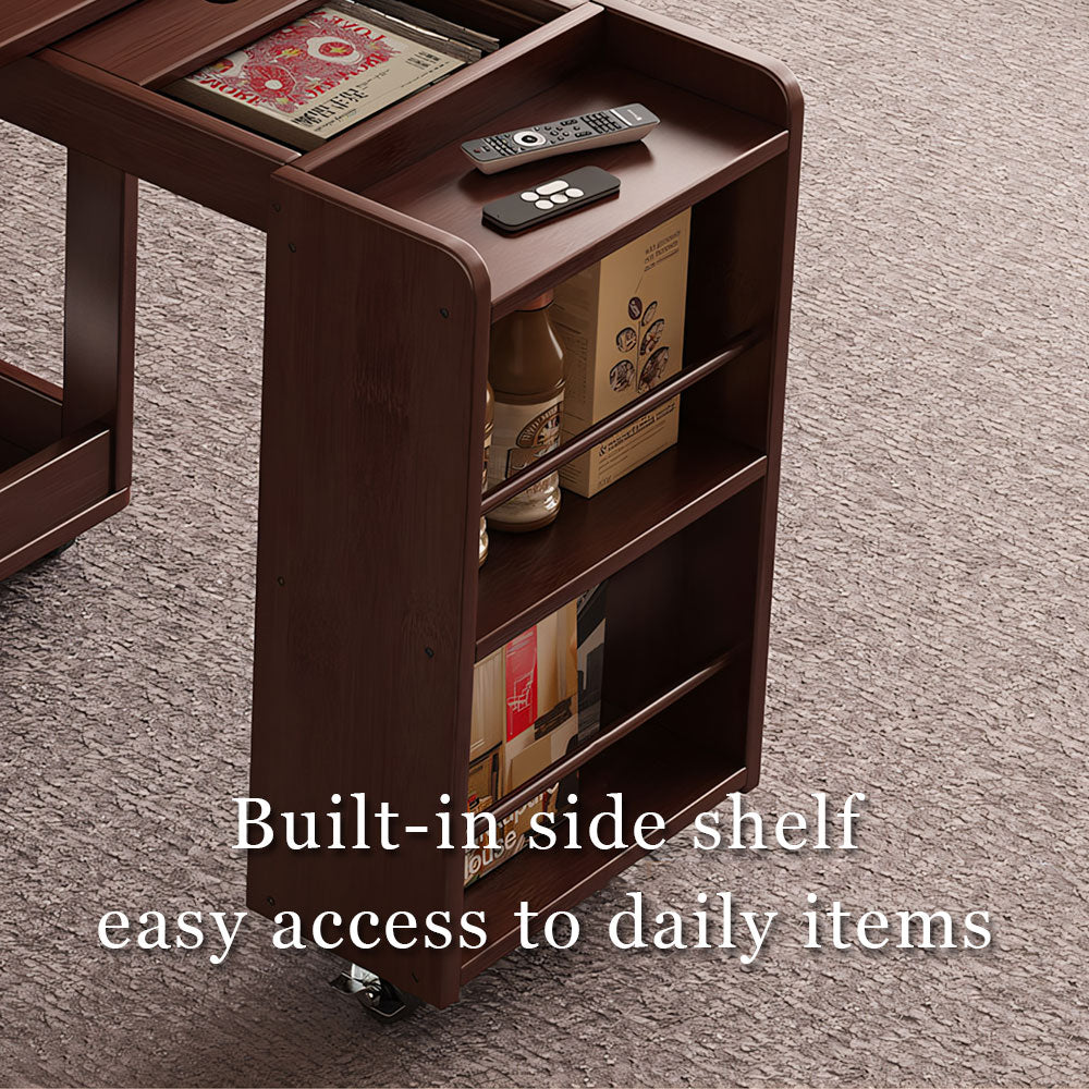 Modern Extendable Coffee Table with Storage Rolling Wooden Coffee Table with Swivel Casters and Shelves Multi-Functional Living Room Table