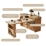 Load image into Gallery viewer, White &amp; Natural Multi-Function Sliding Kitchen Island Storage Power Outlets &amp; Dining in One
