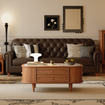 Load image into Gallery viewer, 46&#39;&#39; Walnut Round Edge Coffee Table with Drawers Curved Cabinet Doors &amp; Sintered Stone Top
