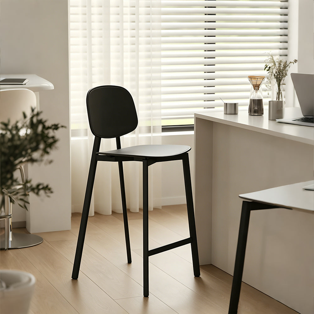Modern Minimalist Bar Stool Black Metal Counter Chair with White Curved Backrest 1 Piece