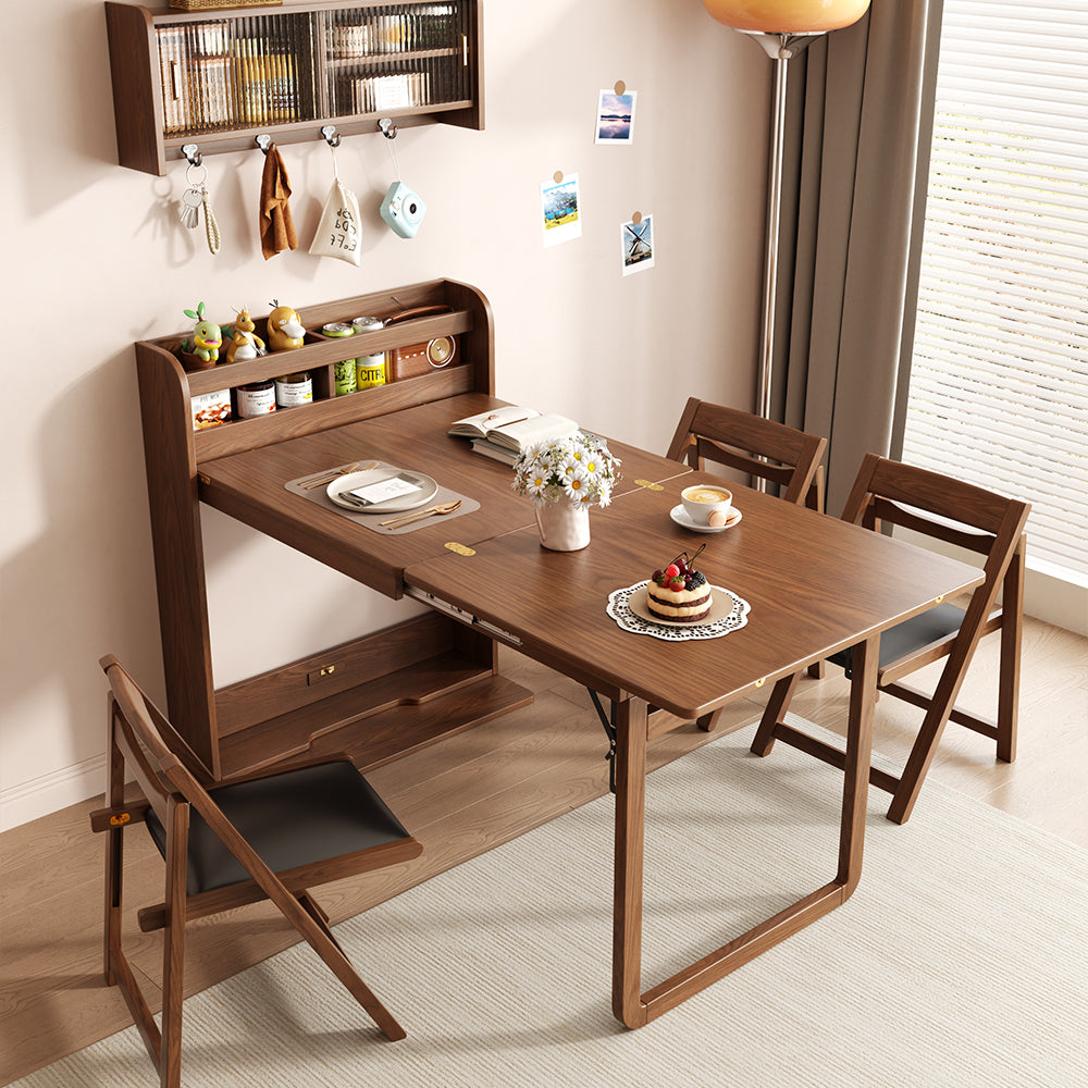 62''Foldable Multifunctional Dining Table Integrated Storage Solid Wood Texture Multi-Scene Fit