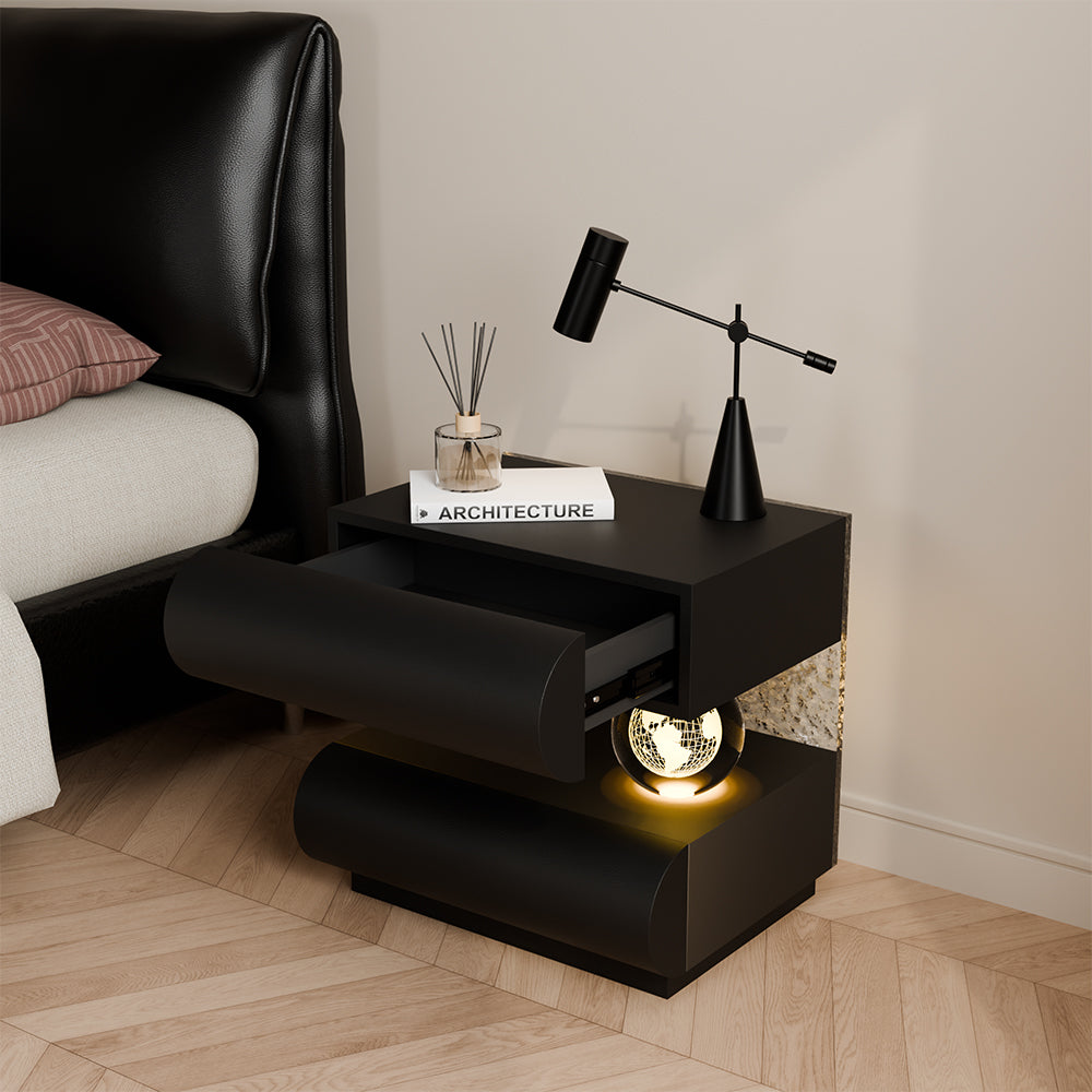 Modern Nightstand with Scratch-Resistant Leather & Smart Sensor Lighting