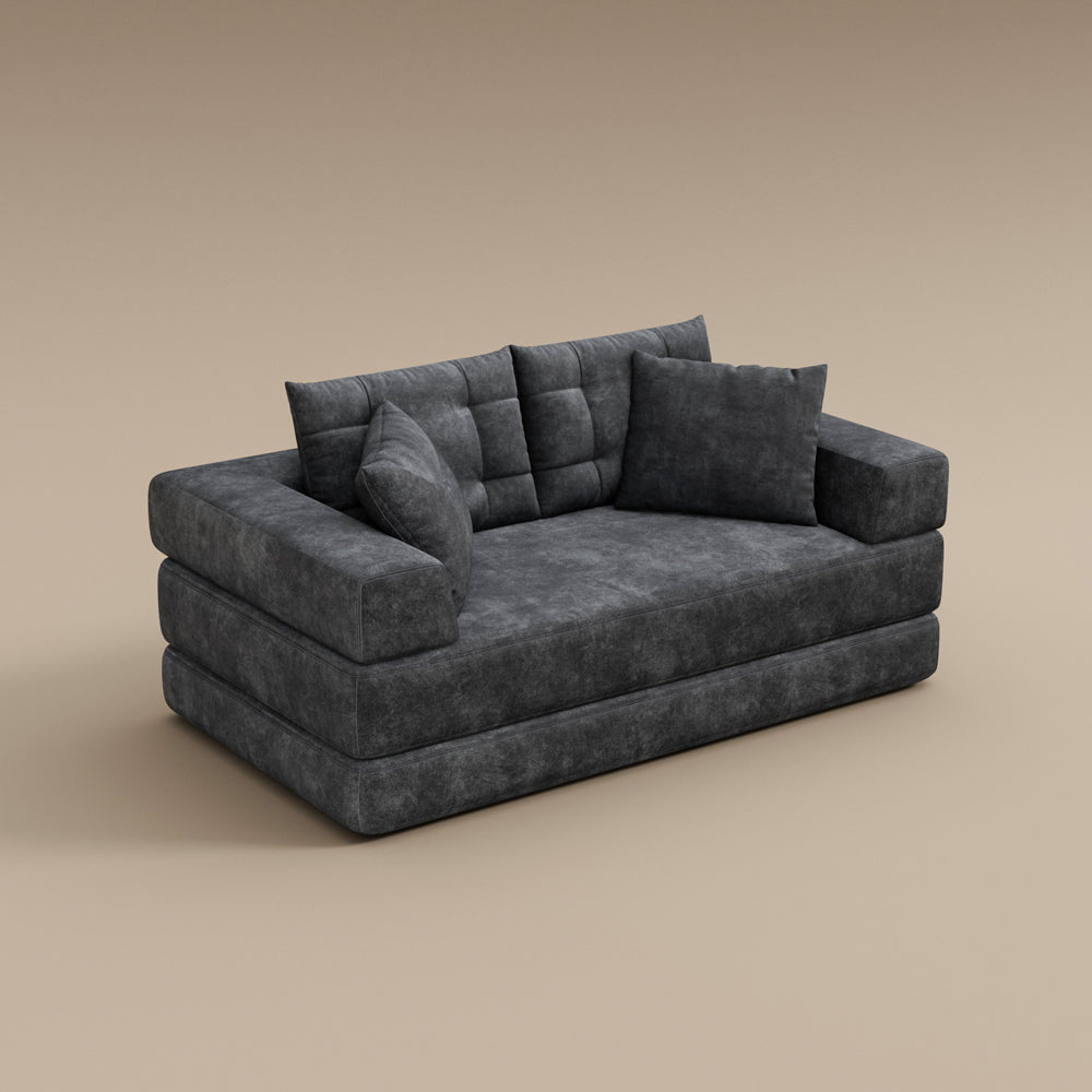 70''-78''Convertible Sofa Bed Tufted Cushion Armrest Foldable Design in Grey Fabric Upholstery