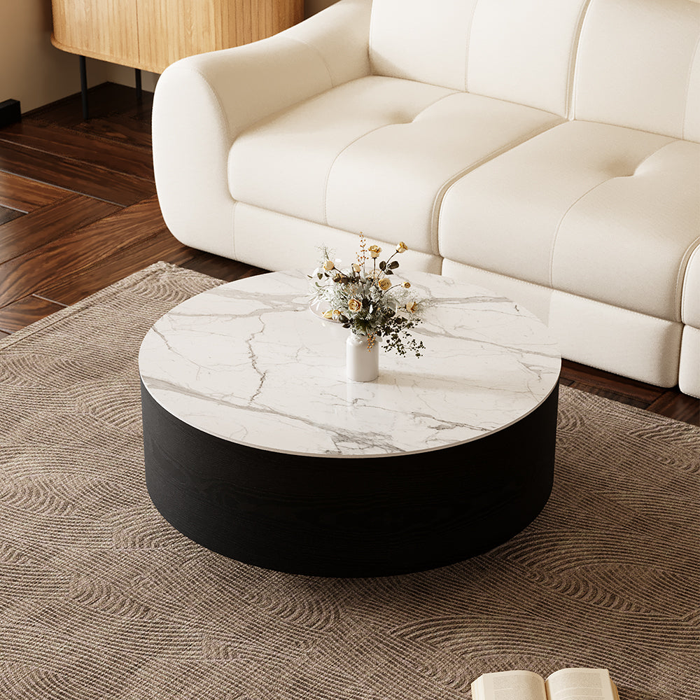 33.15″ Round Coffee Table with Black Base Modern Minimalist Design Durable and Elegant for Living Room