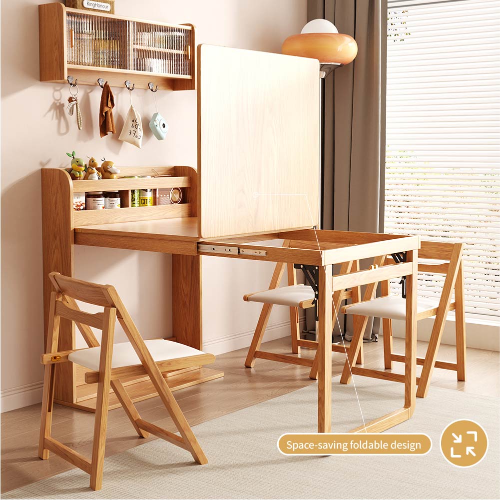 62''Foldable Multifunctional Dining Table Integrated Storage Solid Wood Texture Multi-Scene Fit
