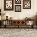 Load image into Gallery viewer, 78.74&quot; Mid-Century Walnut TV Stand Arched Glass Doors Vintage Storage Cabinet Retro Wood Finish
