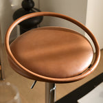 Load image into Gallery viewer, Modern Swivel Adjustable Bar Stool Set of 2 Brown Upholstered Seats Stainless Steel Base
