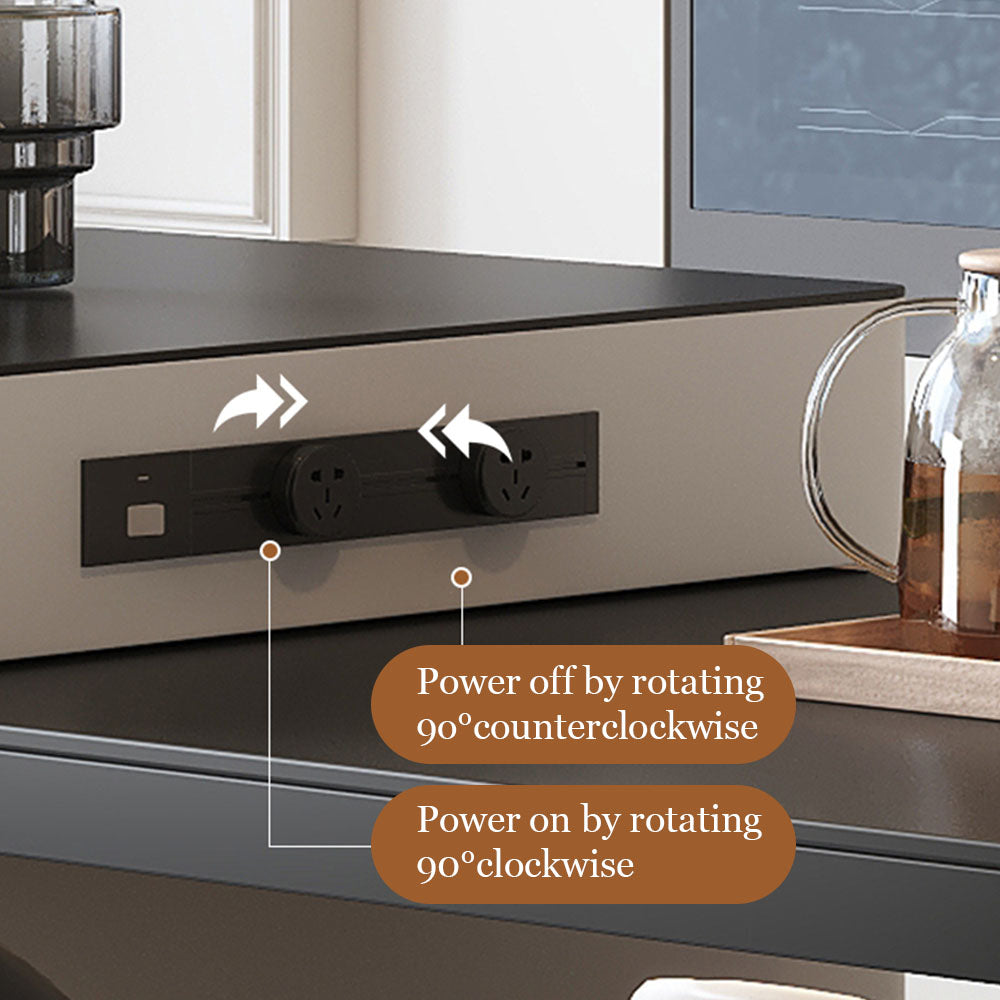 Black & White Extendable Kitchen Island with Storage and Built-In Power Outlets