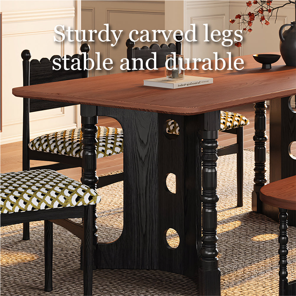 Modern Solid Wood Dining Table Rectangular Walnut Finish Dining Table with Sculptural Pedestal Base