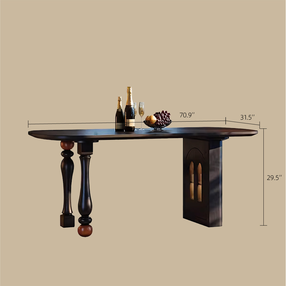 Modern Sculptural Dining Table Solid Wood Black Finish Pedestal Base Minimalist Dining Table