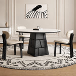 Load image into Gallery viewer, 47.2" Modern Round Dining Table with Sintered Stone Top and Geometric Pedestal Base
