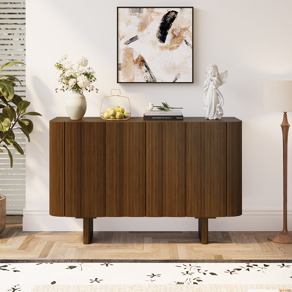 54.6'' Modern Fluted Wood Sideboard Cabinet with Mid-Century Legs