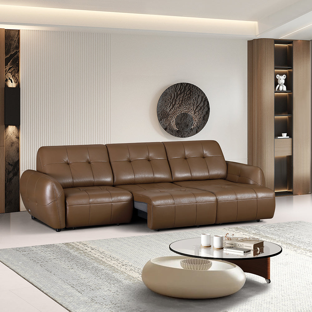 Modern Power Reclining Leather Sofa Individual Seat Control Remote Adjustable Straight Lounge Couch