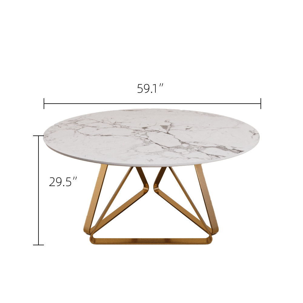 Round Marble Dining Table Modern Gold Metal Base with Lazy Susan