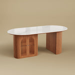 Load image into Gallery viewer, 70"/78"Modern Dining Table with Stone Top &amp; Storage Cabinet Scratch-Resistant Surface Double-Door Design and Solid Wood Legs
