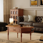 Load image into Gallery viewer, 46&#39;&#39; Oval Solid Wood Coffee Table Warm Cherry Finish Hidden Drawer Side Shelf
