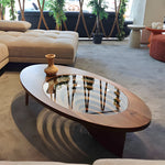 Load image into Gallery viewer, Modern Artistic Coffee Table with 3D Vortex Design and Tempered Glass Top
