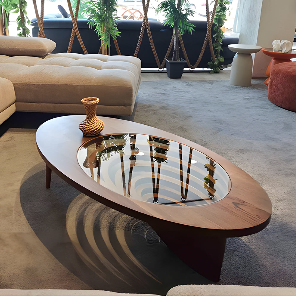 Modern Artistic Coffee Table with 3D Vortex Design and Tempered Glass Top