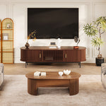 Load image into Gallery viewer, Contemporary Living Suite: Walnut Curved TV Stand &amp; Oval Lift-Top Coffee Table Set
