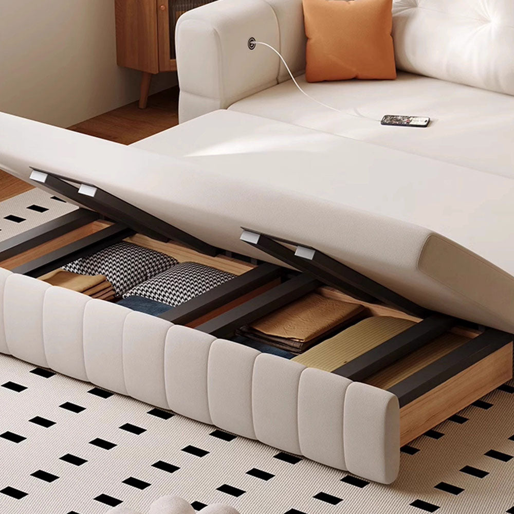 Modern Fabric Sofa Bed with Pull-Out Sleeper & Side Table Convertible Couch for Living Room