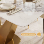 Load image into Gallery viewer, Square Dining Table with Gold V-shaped Base and Exquisite Marble-Look Surface for 4-6 People
