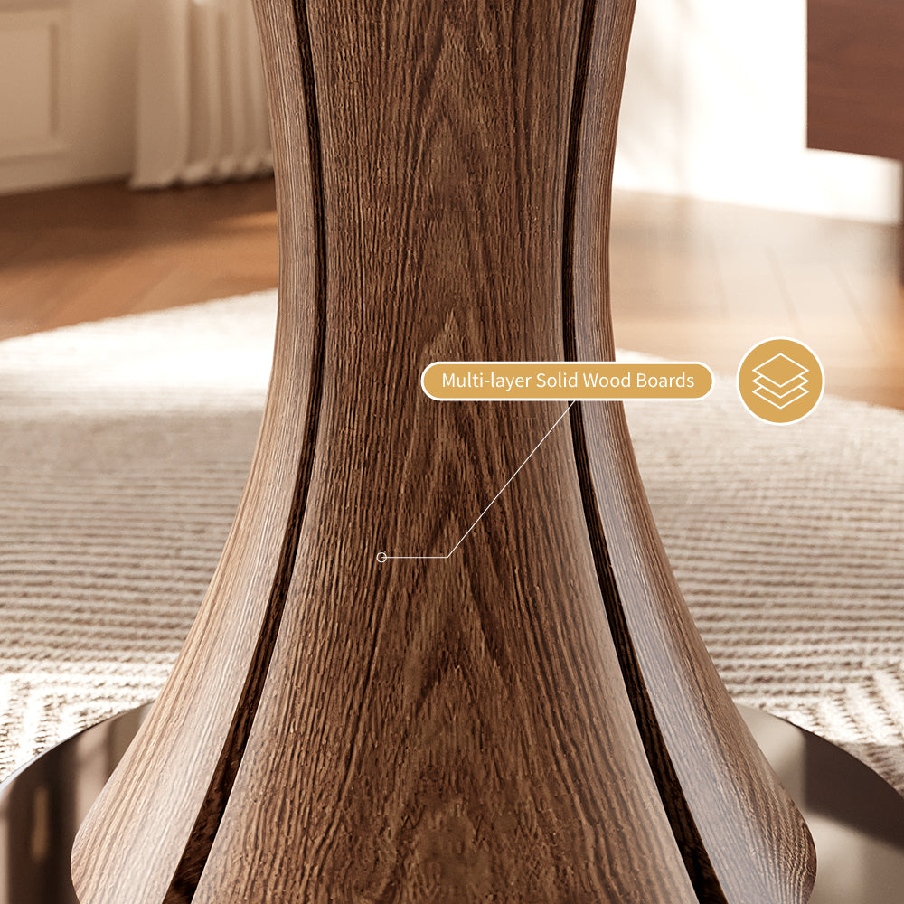 Modern Round Dining Table Scratch-Resistant Surface and Wooden Creative Base Perfect for 4-6 People