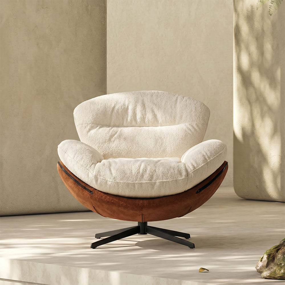 Swivel Accent Chair with Cloud-Like Cushioning and Brown Wraparound Frame