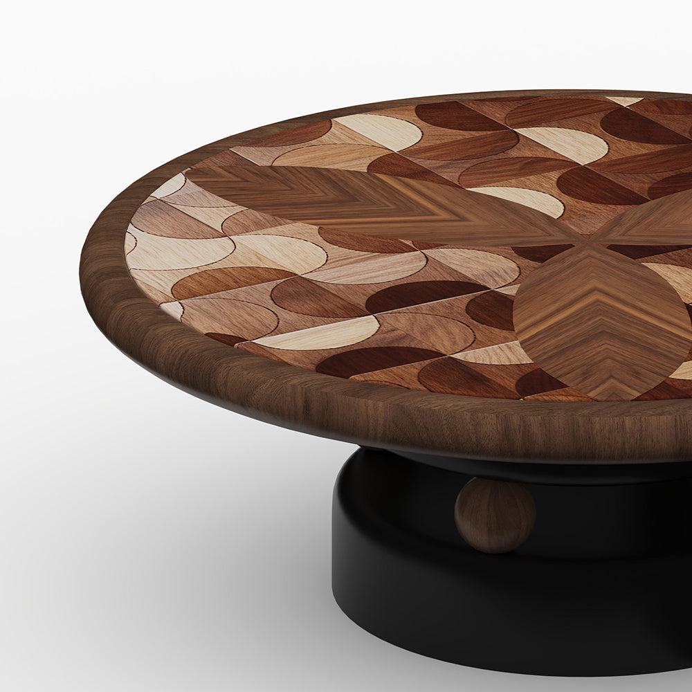Modern Round Nesting Coffee Table Set Artistic Wood Grain Accent Tea Table