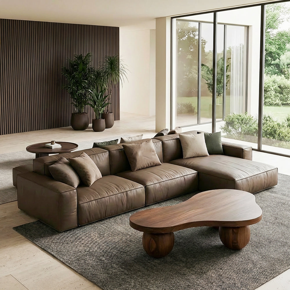 Modern Modular Top-Grain Leather Sectional Sofa