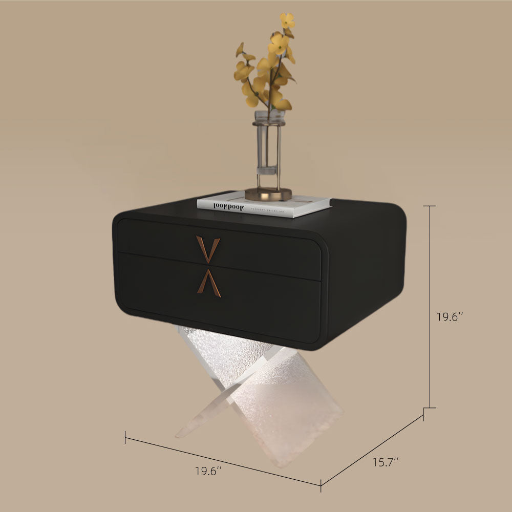 Modern Smart Nightstand with X-Base Acrylic Legs & Motion Sensor LED Light