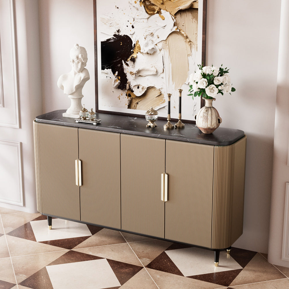 62.4'' Modern Luxury Elegant Gray and Gold Sideboard with Shelves